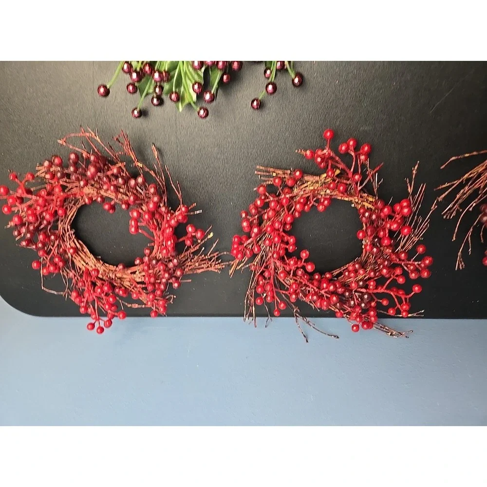 5 Winter Red‎ Berries Twig Candle Ring Winter Wreath 6
